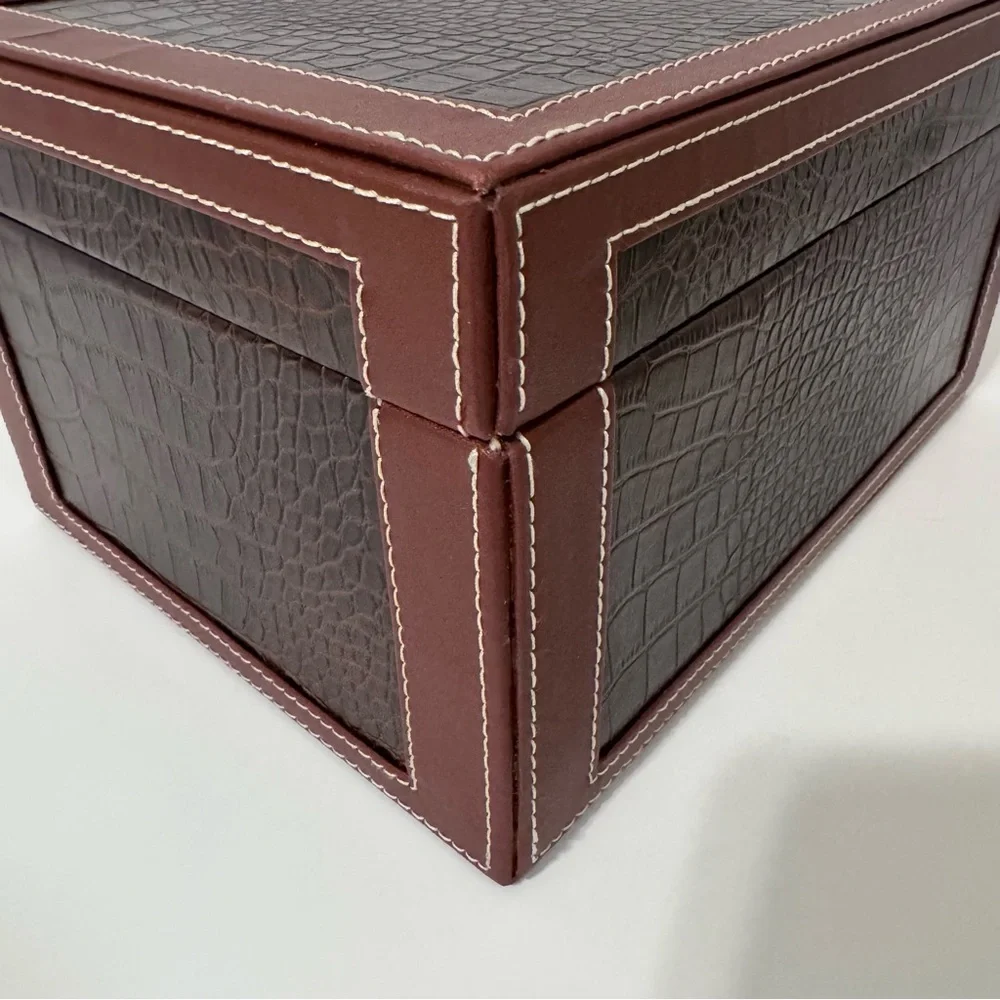 Brown Crocodile Embossed Leather Look Large Storage Keepsake Box Organizer